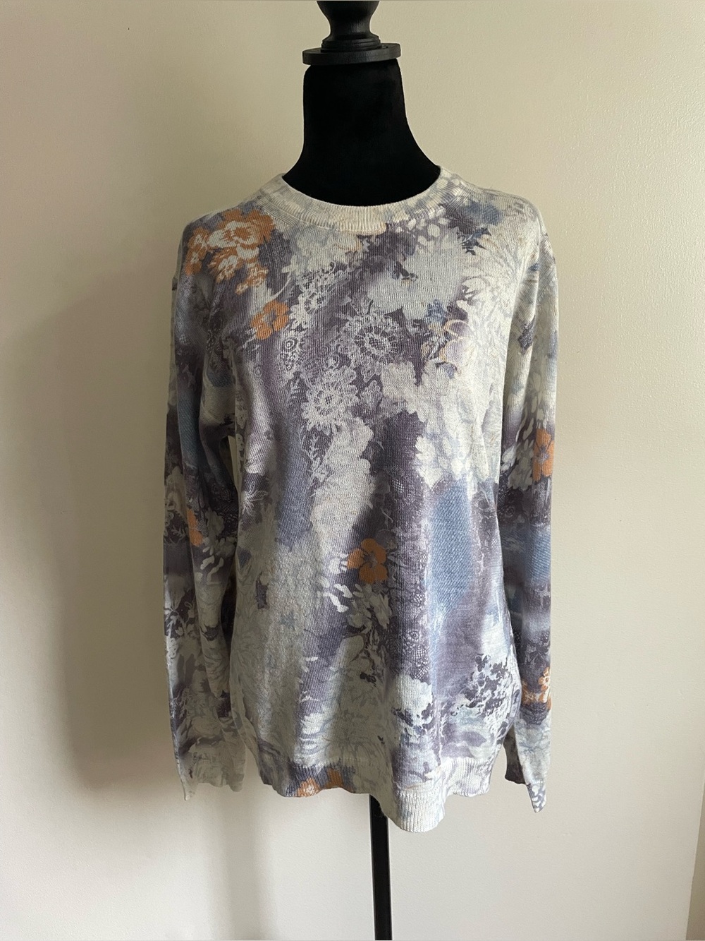 Silvana Made in Italy Floral Wool Blend Sweater XL Gray Crewneck